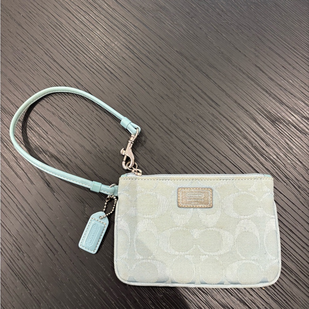 Coach Light Teal Logo Wristlet
